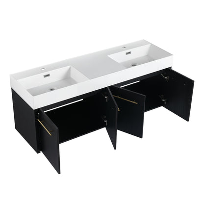 60-Inch Modern Wall-Mounted Bathroom Vanity with Double Resin Sink and Ample Storage