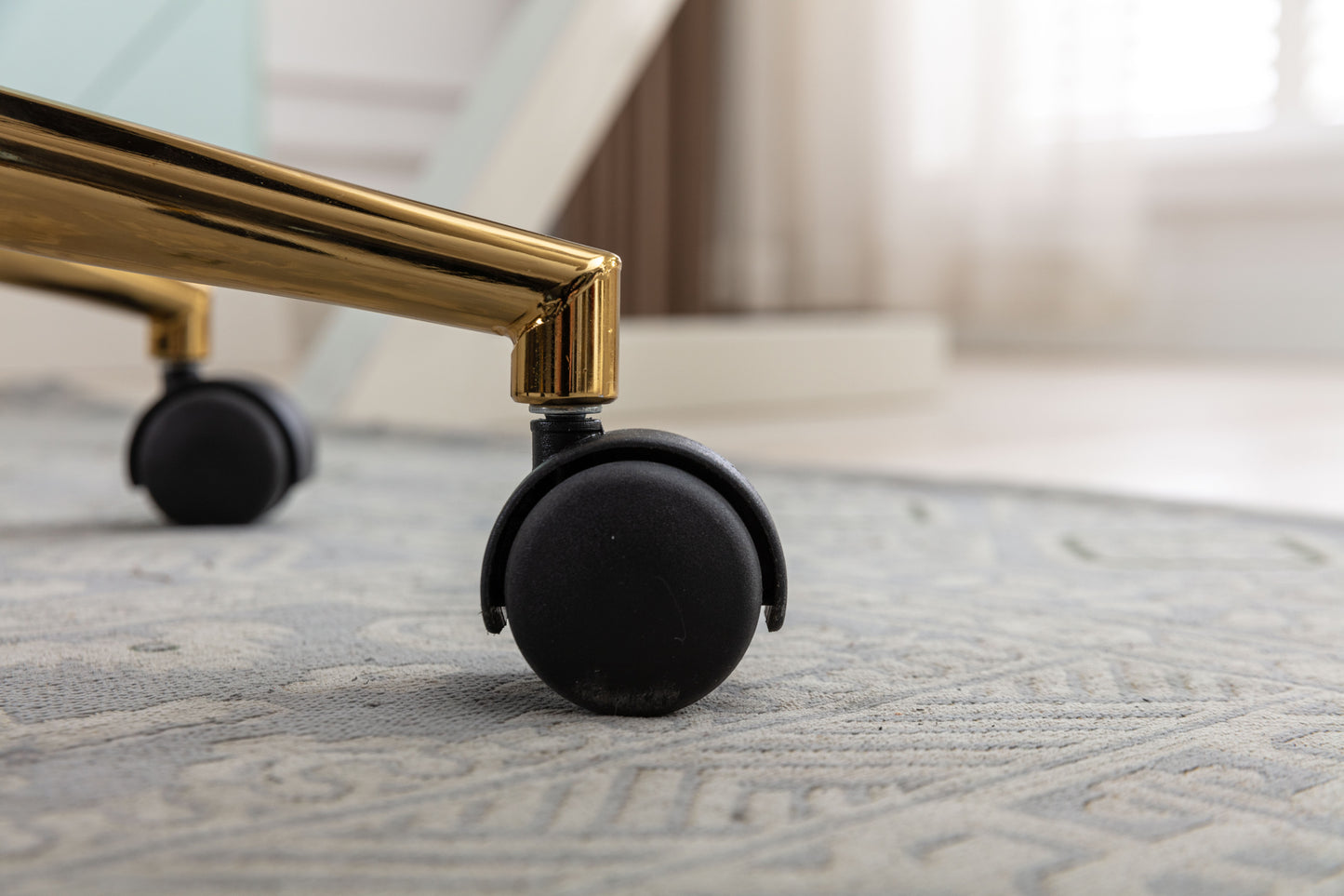 Elegant White Teddy Fabric Home Office Chair with Gold Metal Legs and 360° Swivel Function