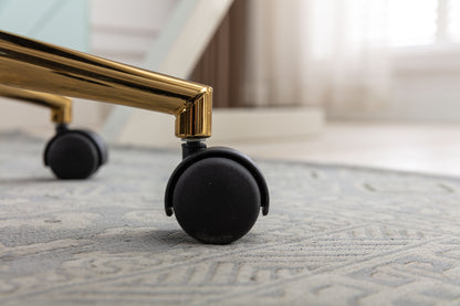 Elegant White Teddy Fabric Home Office Chair with Gold Metal Legs and 360° Swivel Function