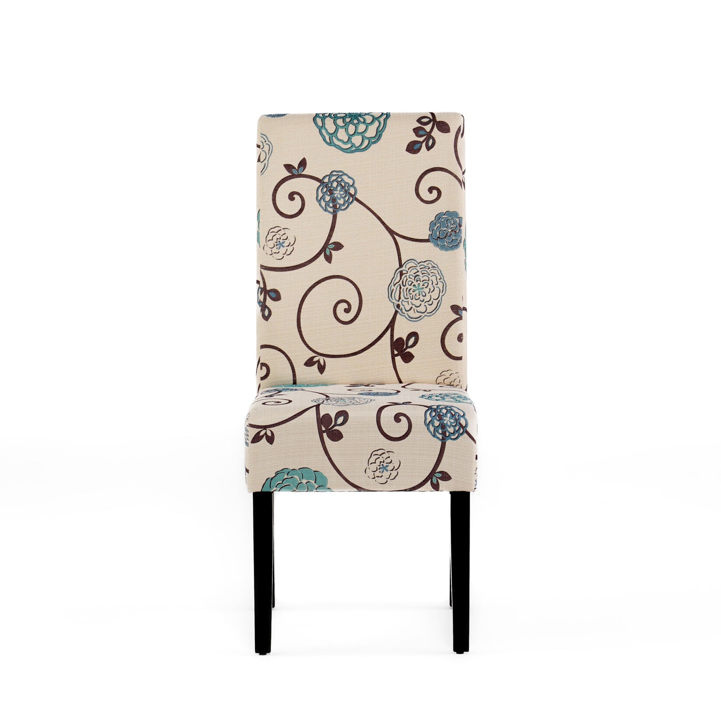 Contemporary Dining Chair Set of 2, 17.5W x 26.5D x 39.5H, Fabric, Rubberwood Legs, White and Blue