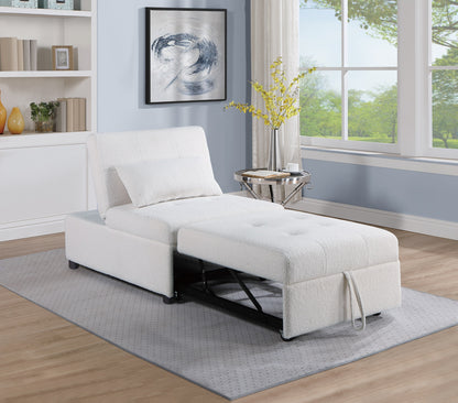 Convertible Sleeper Sofa Chair with Pull-Out Bed, Plush Tufted Seat, Sherpa Fabric, Pillow Incl., White