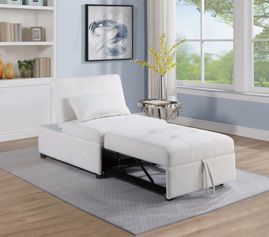Convertible Sleeper Sofa Chair with Pull-Out Bed, Plush Tufted Seat, Sherpa Fabric, Pillow Incl., White