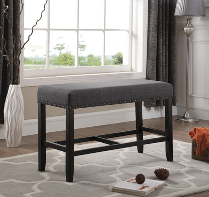 Counter Height Dining Bench with Nailhead Trim, 41W x 16.5D x 25.5H, Hardwood Legs, Polyester-Blend, Grey