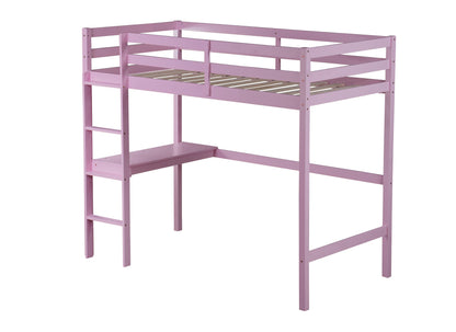 Pink Twin High Loft Bed with Built-in Desk and Safety Guardrails - Rubber Wood Design