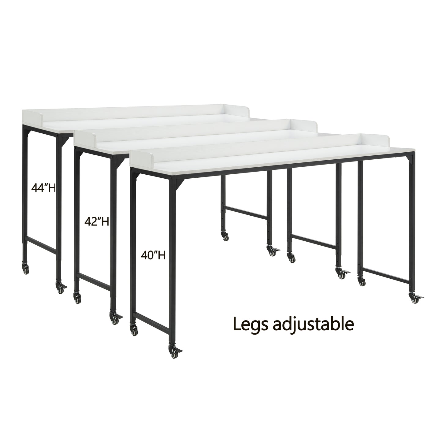 Adjustable Height White Overbed Desk with Metal Casters, Multipurpose Laptop and Breakfast Table