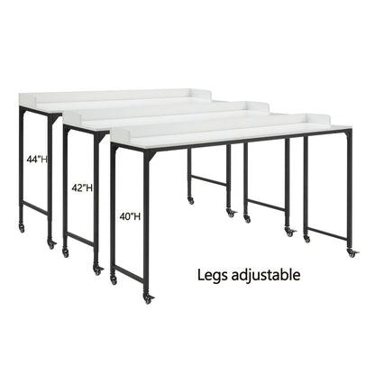 Adjustable Height White Overbed Desk with Metal Casters, Multipurpose Laptop and Breakfast Table