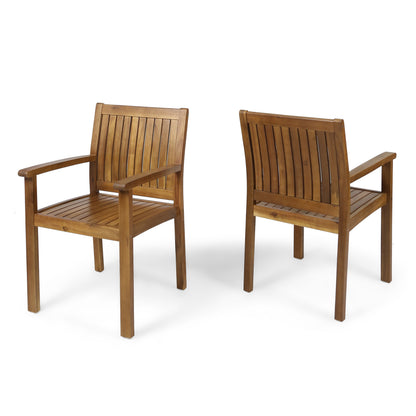 Outdoor Slat Dining Chairs Set Of 2 In Acacia Wood 22.25 In L By 24 In W Weather-Resistant Patio Furniture Teak Natural