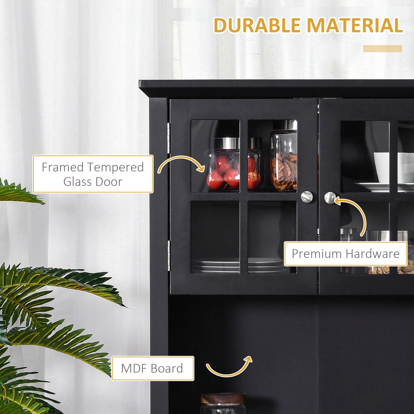 Sleek Black Kitchen Pantry Cabinet with Hutch and Adjustable Shelves