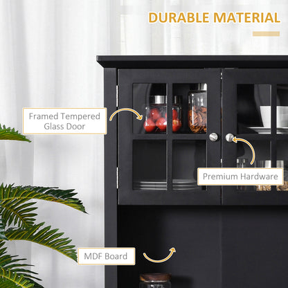 Sleek Black Kitchen Pantry Cabinet with Hutch and Adjustable Shelves