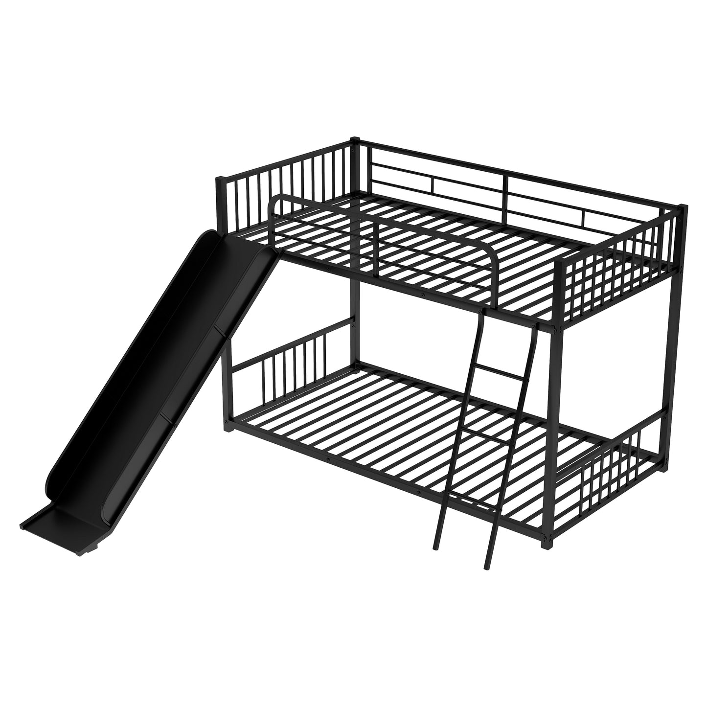 Twin Metal Bunk Bed with Fun Slide - Black Color