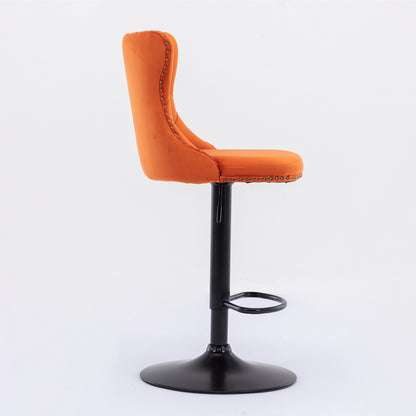 Orange Velvet Swivel Bar Stools Two Pack Adjustable 25 33