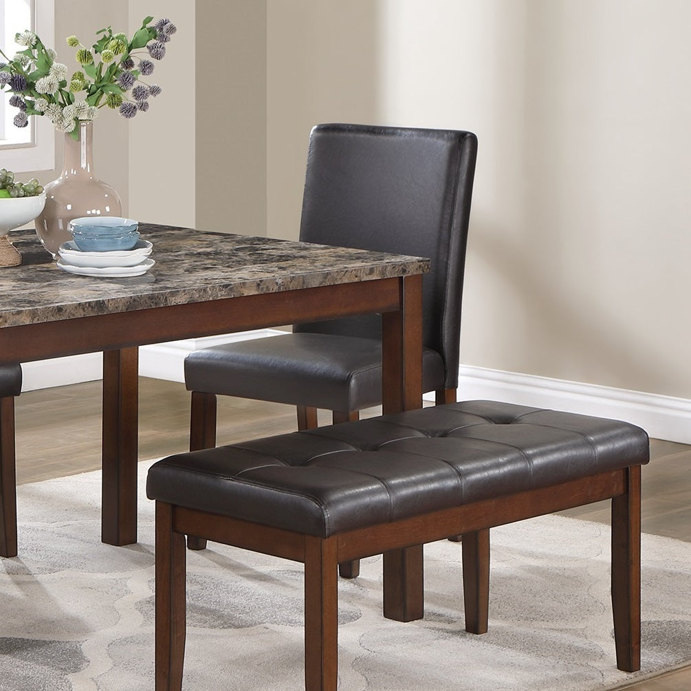 Dining Set With Faux Marble Table Bench 3 Chairs Espresso