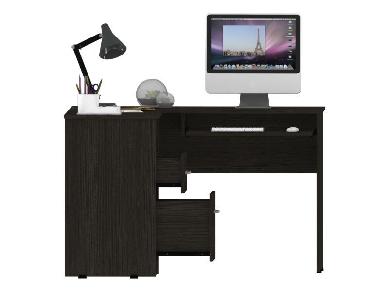 Colombian Black L-Shaped Office Desk with Drawers and CPU Storage