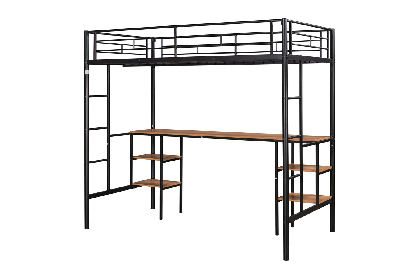 Space-Saving Twin Loft Bed with Integrated Desk & Shelves - Durable Black Metal Design