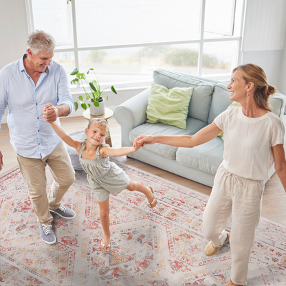 Machine-Washable 5x8 Low-Pile Area Rug with Non-Slip Backing, Non-Shedding, Foldable, Kid & Pet Beige