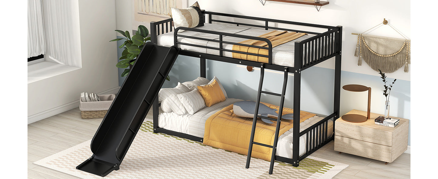 Twin Metal Bunk Bed with Fun Slide - Black Color