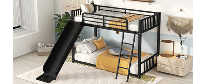 Twin Metal Bunk Bed with Fun Slide - Black Color
