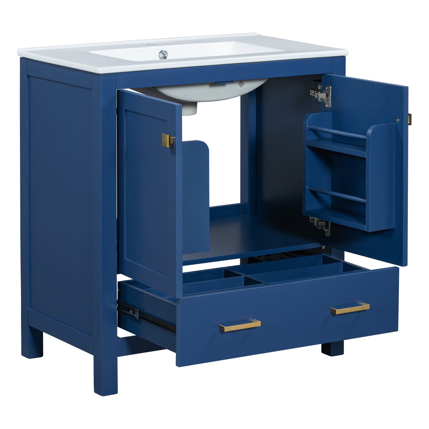 30-Inch Elegant Blue Bathroom Vanity with Ceramic Sink, Stylish Storage Cabinet Featuring Soft-Close Doors and Multifunctional Drawers