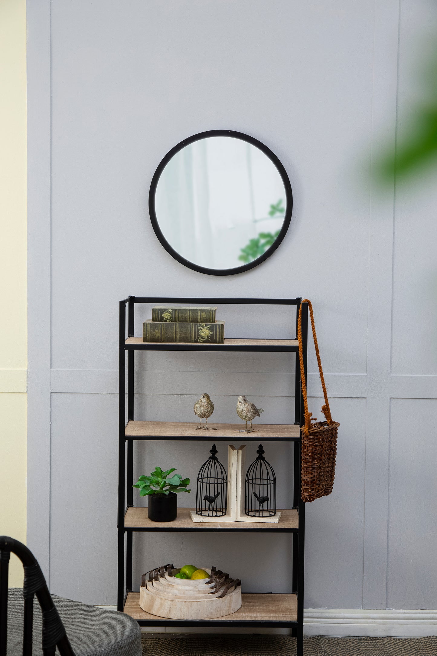 20" Round Black Wooden Frame Wall Mirror - Perfect for Living Room, Dining Area, Foyer, Bathroom, or Office Decor