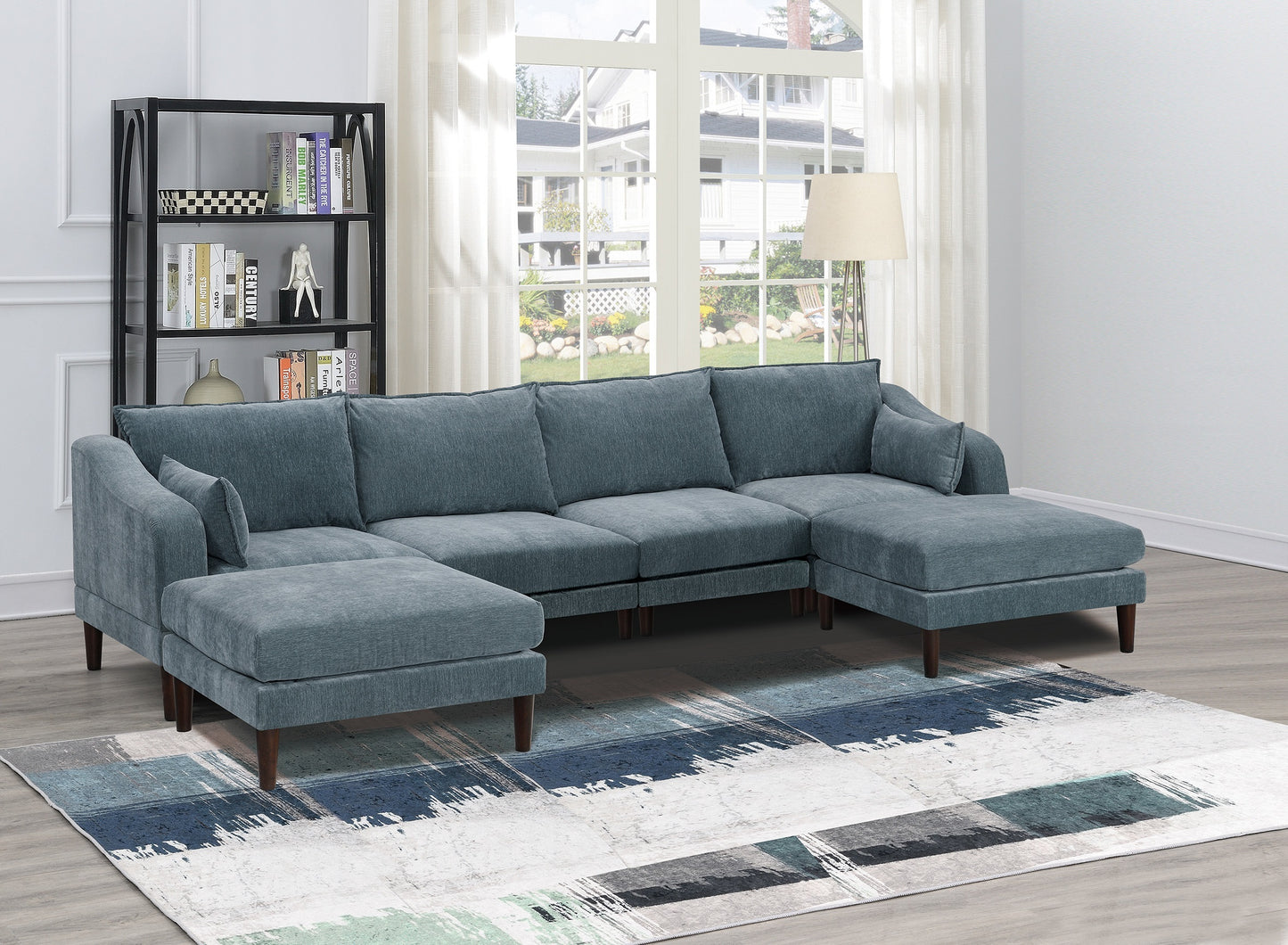 6-Piece Modular Sectional Set: Armless Chairs, 2 One-Arm Chairs, 2 Ottomans, Sofa, Fabric Mineral