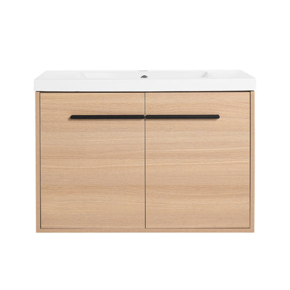 30-Inch Oak Bathroom Vanity Set with Resin Sink and Storage Cabinet
