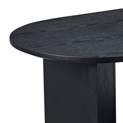 Length 39.37 Inch Modern Coffee Table,MDF Oval Coffee Table for Living Room,Small Coffee Table with Sturdy Pedestal for Apartment,Bedroom,Black