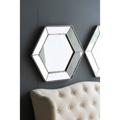 Hexagonal Silver Wall Mirror - 21" x 18" Decorative Accent for Modern Home Decor