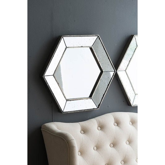 Hexagonal Silver Wall Mirror - 21" x 18" Decorative Accent for Modern Home Decor