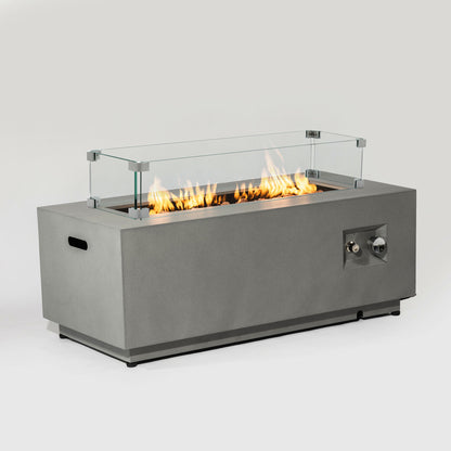 42-Inch Propane Gas Fire Pit Table 50000 BTU Rectangular Steel Outdoor Patio Garden Fire Pit With Glass Wind Guard Gray