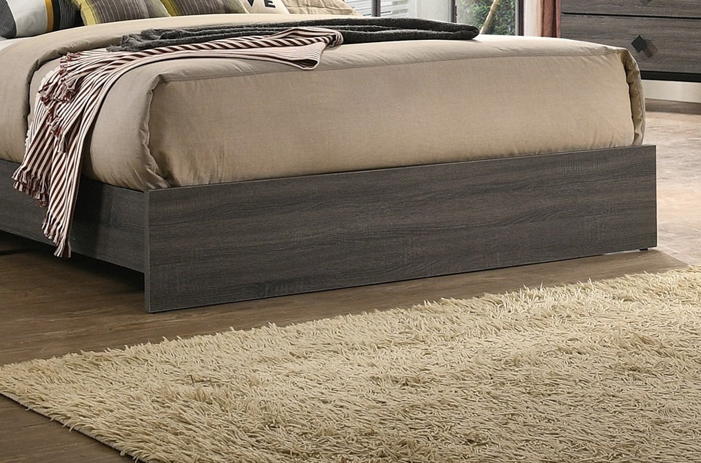 Modern Tufted Queen Bed Frame with Rubberwood Construction and Gray Finish