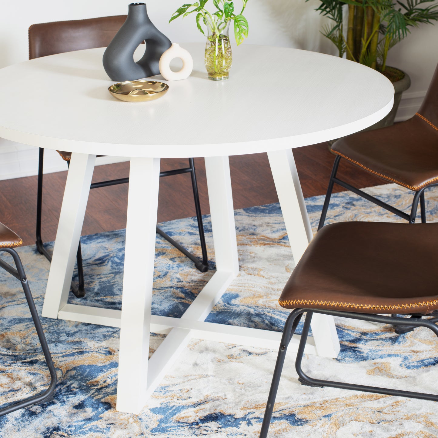 Round Dining Set 5Piece Trestle Table And 4 Chairs White