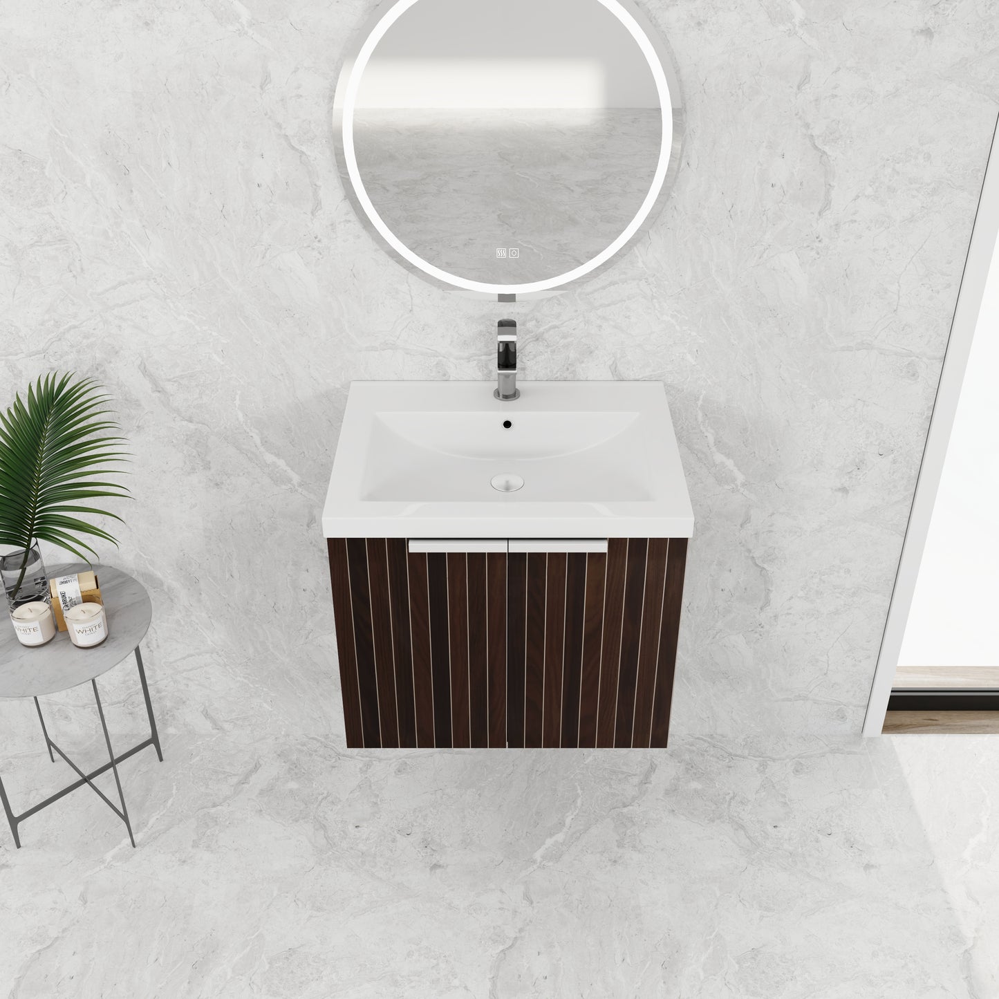 24-Inch Wall-Mounted Bathroom Vanity with Soft-Close Doors and Resin Sink for Compact Spaces