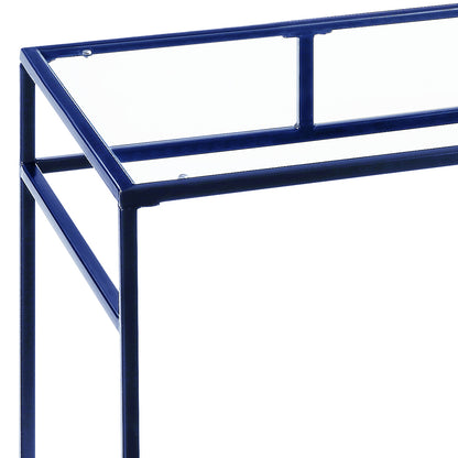 Modern Blue Metal and Glass Writing Desk with Storage Shelf