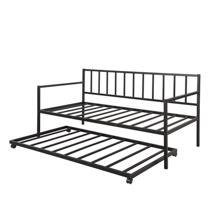 Versatile Twin Daybed with Pull-Out Trundle - Metal Frame for Stylish Living and Guest Rooms