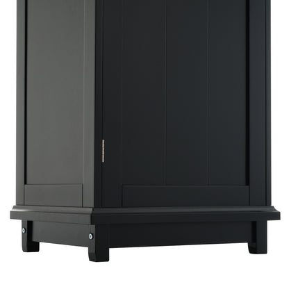 63" Tall Bathroom Storage Cabinet with Glass Doors, Free-Standing, Two Drawers, and Adjustable Shelves, MDF Board, Painted Black - Perfect for Displaying Your Favorite Items