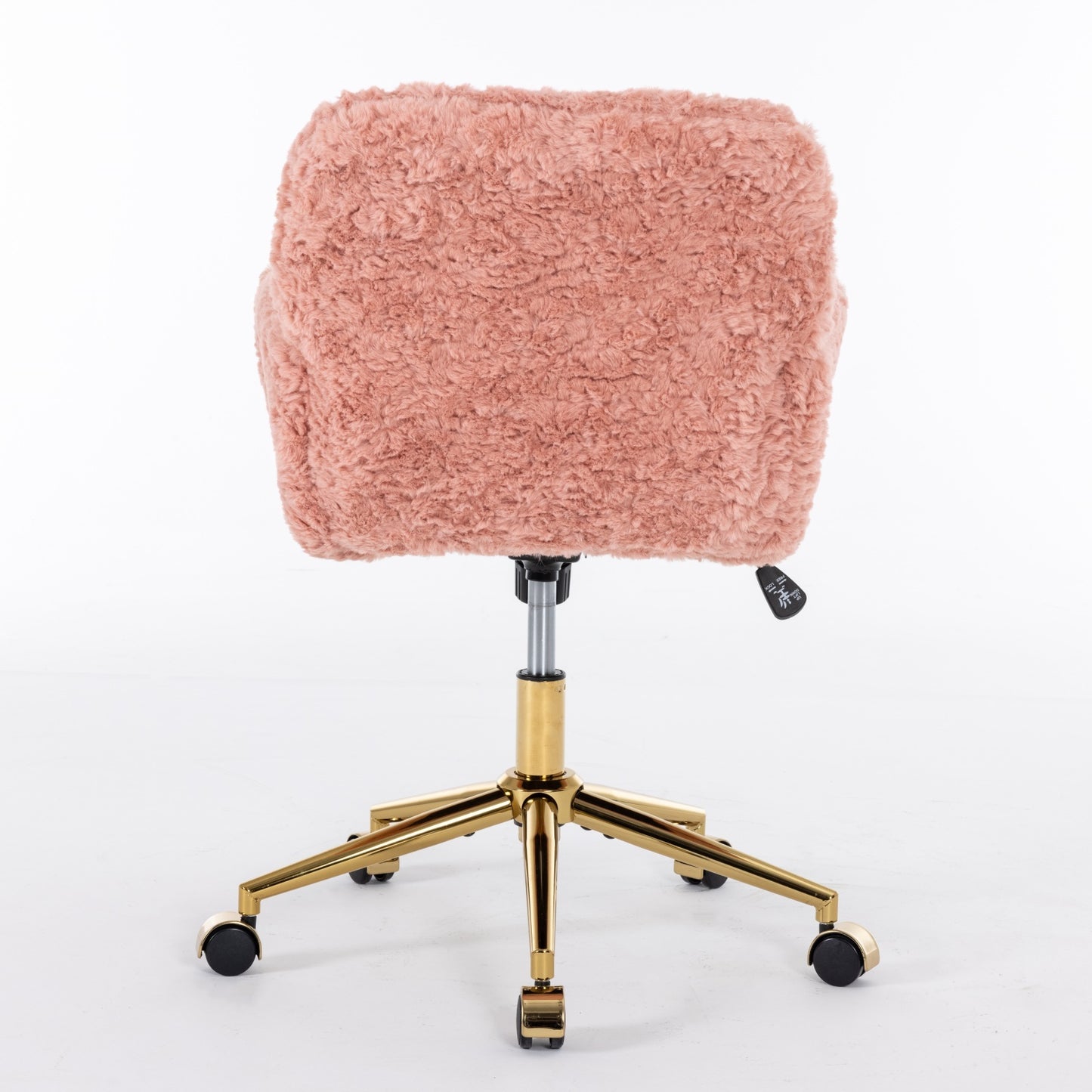 Elegant Pink Upholstered Office Chair with Golden Base - Adjustable Swivel Vanity Chair with Rabbit Fur Cushion