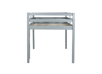Grey Solid Rubber Wood Twin Loft Bed with Ladder and Sturdy Slat Support