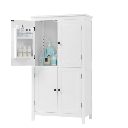 Stylish Freestanding Bathroom Storage Cabinet with 4 Adjustable Shelves, White MDF Unit