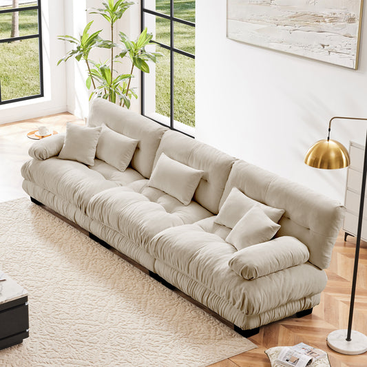 Modular 3-Seater Sectional Sofa with Deep Seat Cushions, Chenille Upholstery, Living Couch Light Coffee