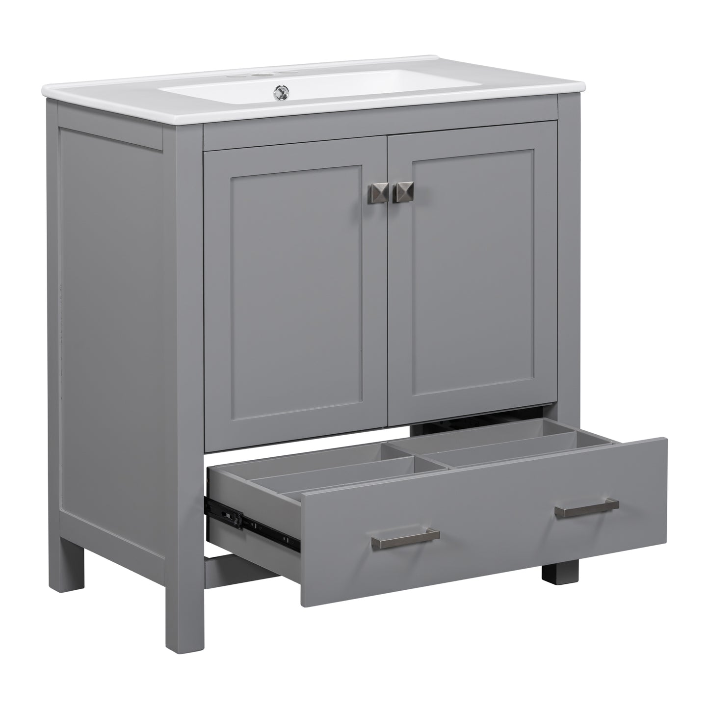 30-Inch Modern Gray Bathroom Vanity with Undermount Sink, Elegant Storage Cabinet Featuring Soft-Close Doors and Multifunctional Design