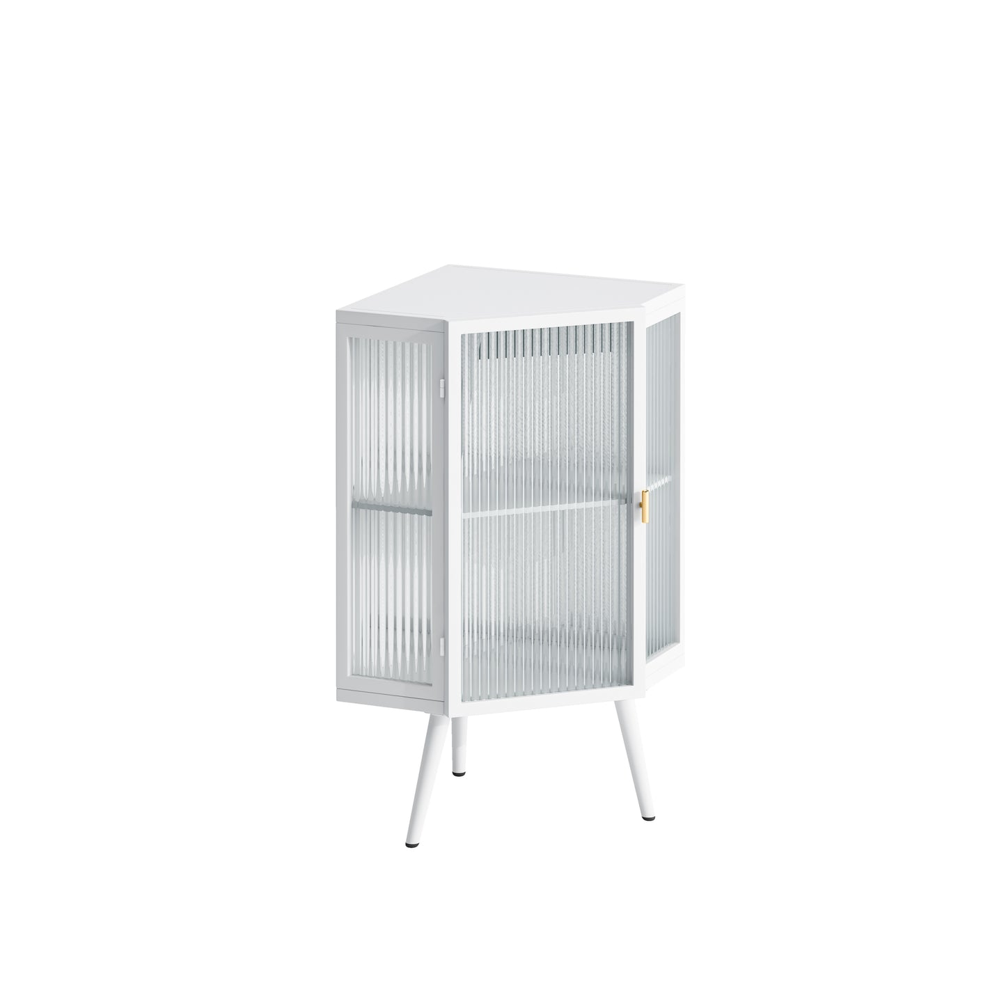 22.25" Modern White Corner Cabinet with Tempered Glass Door and Dual Storage Shelves for Home Use