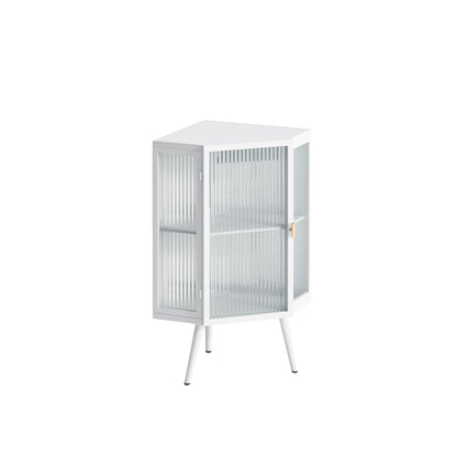 22.25" Modern White Corner Cabinet with Tempered Glass Door and Dual Storage Shelves for Home Use