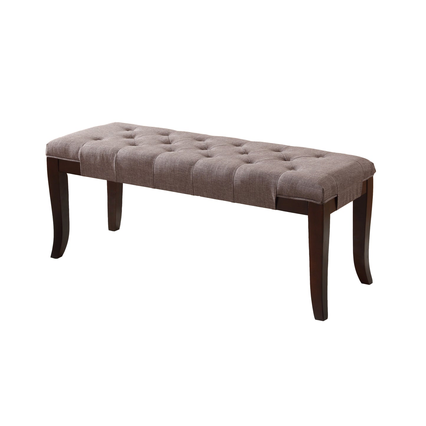 44W Tufted Polyester-Blend Fabric Bench with Espresso-Hardwood Legs, 16D x 18.25H, Entryway, Brown