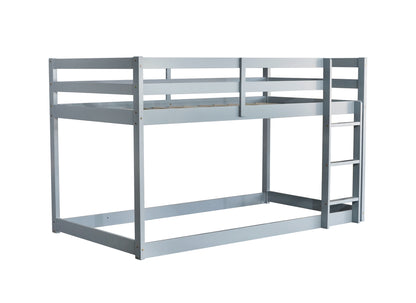 Durable Grey Twin over Twin Loft Bed with Ladder and Sturdy Slat Support