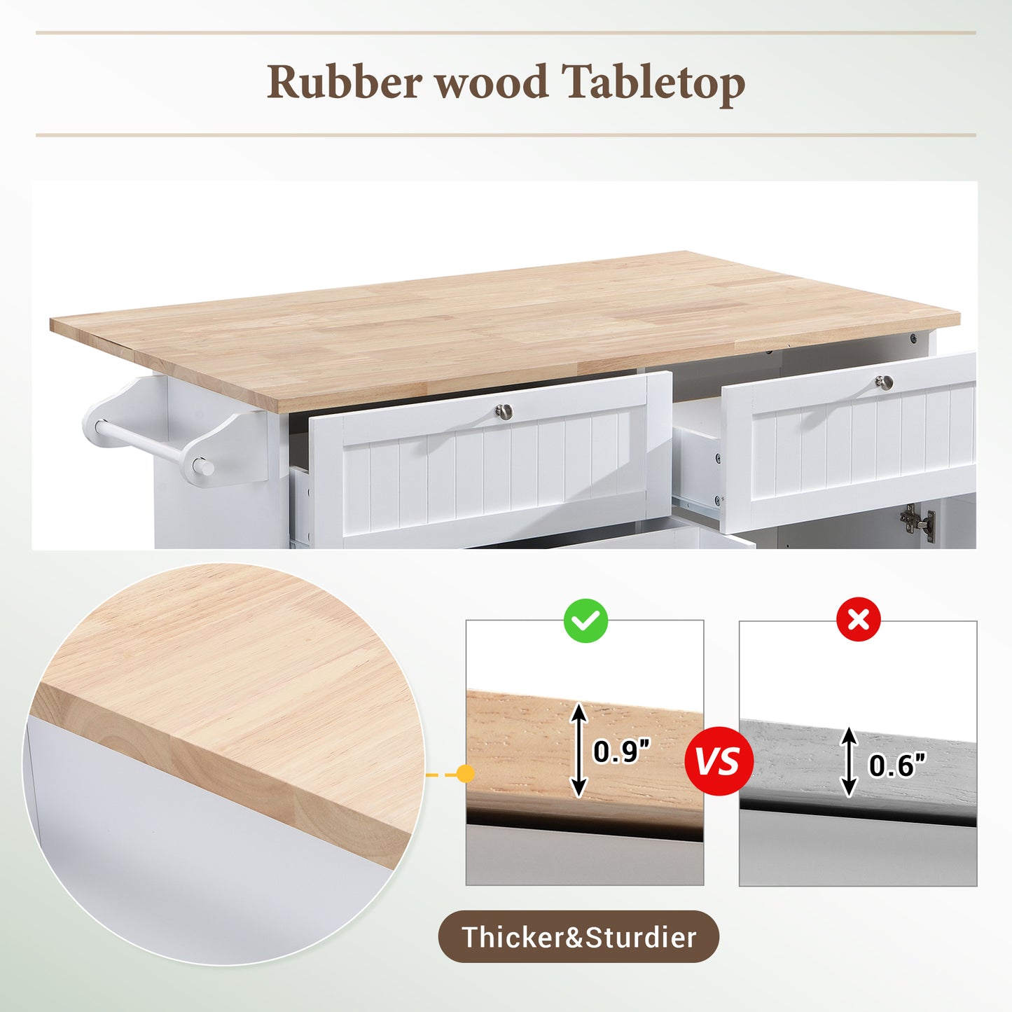 Rustic White Farmhouse Kitchen Island Set with Drop Leaf, 2 Stools, and Ample Storage