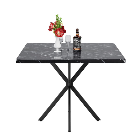 Square Dining Table Mid Century For 4-6 Space Saving Black
