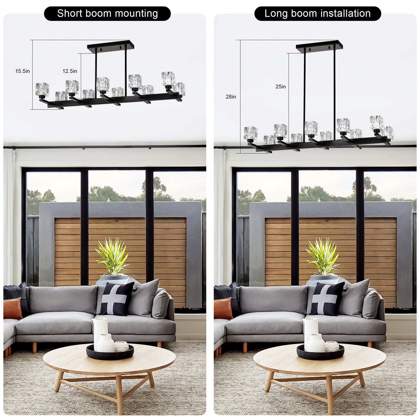 10-Light Pendant Chandelier for Dining Room & Kitchen Island, Farmhouse Metal, G9 Bulbs, Matte Black