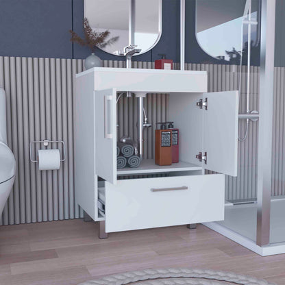 Modern White Bathroom Vanity with Double Door Cabinet and One Drawer