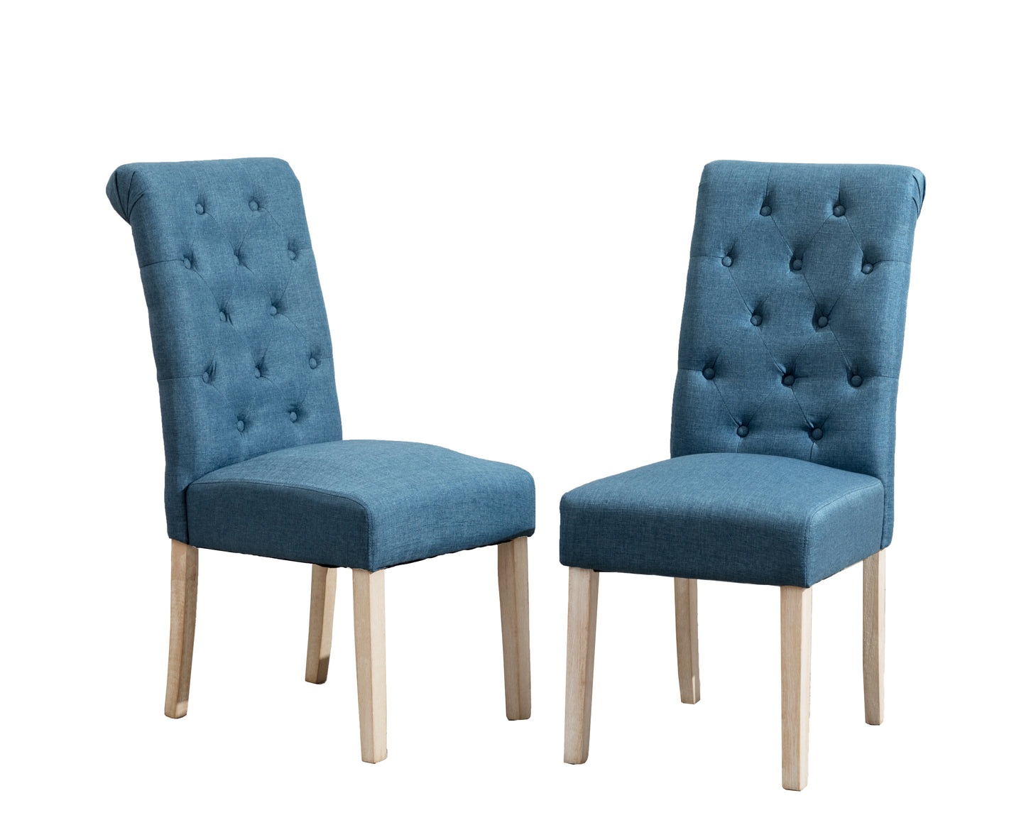 Five Piece Cross Buck Round Table With Tufted Chairs Blue