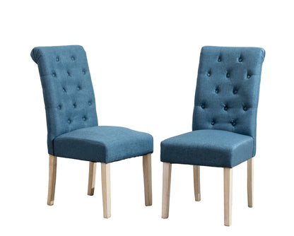 Five Piece Cross Buck Round Table With Tufted Chairs Blue